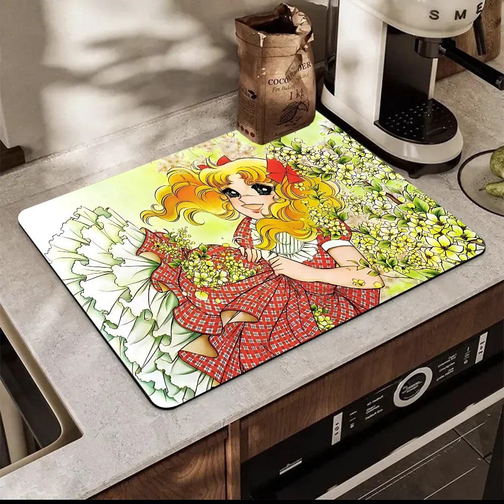 Cartoon Women's Candy Candy Printed Dish Drying Mat Super Absorbent Coffee Drain Pad Tableware Quick Dry Rug Kitchen Dinnerware