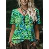 Plus-Size Women'S Fresh Leaf Forest Style Green Plant V-Neck Short-Sleeve T-Shirt, Loose-Fitting Top That Hides The Belly, Additions Not Included