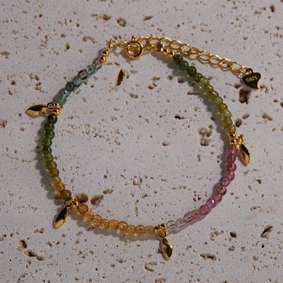 S925 Sterling Silver Inlaid With Natural Tourmaline Color Treasure Bracelet, Female Original Design Trend Handmade Color Beaded Earrings