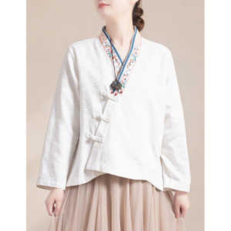 Cardigan cu mâneci lungi, stil chinezesc retro, cu platcă brodată, pentru femei, casual, larg, de primăvară-toamnă