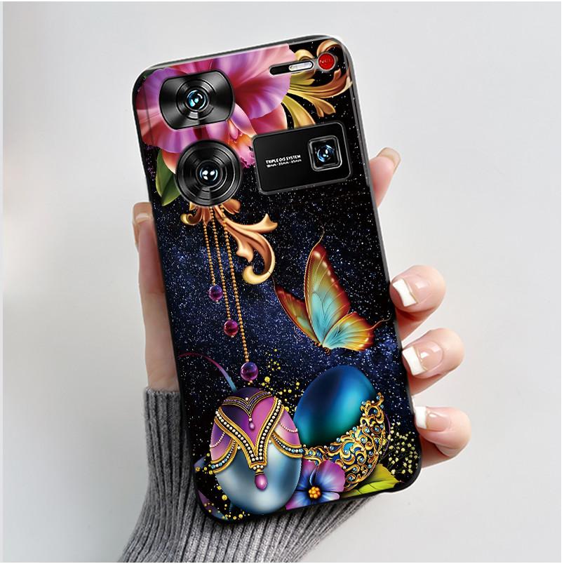 Cute Case For ZTE Nubia Z60 Ultra 5G Capa Fundas Printing Shells Protective Back Cover Soft Silicone Cartoon Black Casing Coque