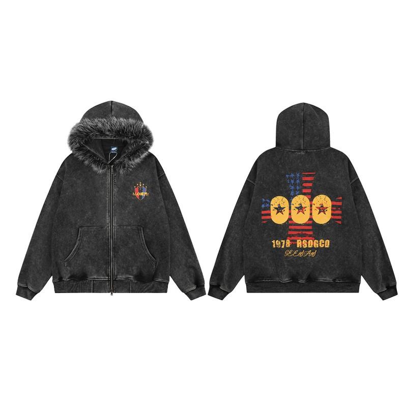 Heren Oversized Verweerd Gewassen Hoodie met Rits Streetwear Casual Lange Mouw Katoenen Pullover