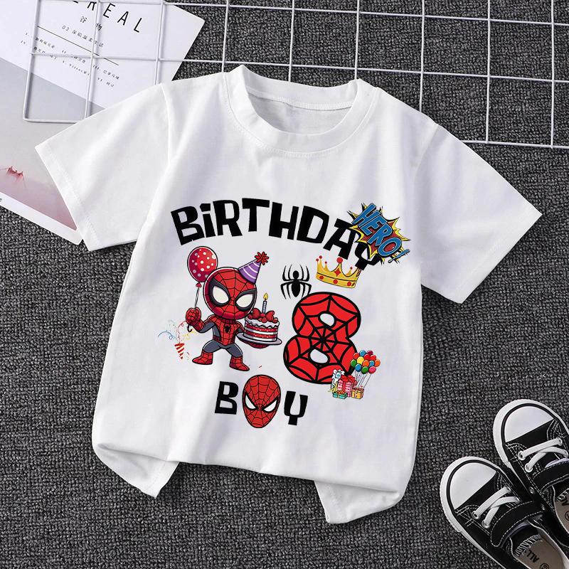 Marvel Spiderman Kids Birthday Party Tshirts Baby Number 1-9 T-Shirt Children Fashion Tops Tees Boys TShirt Parent Child Clothes
