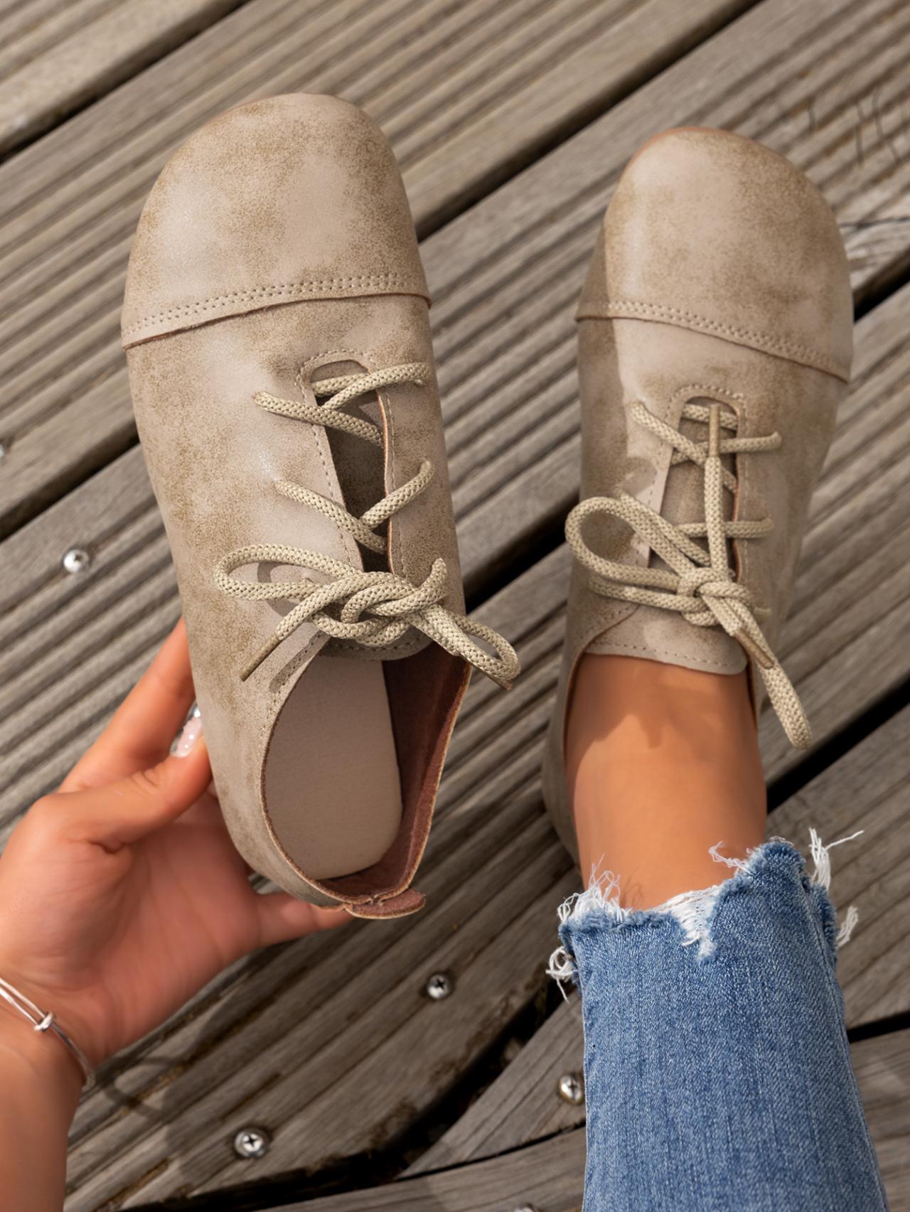 

Женские туфли на плоской подошве в стиле ретро с круглым носком, лоферы на плоской подошве, повседневные кроссовки на шнуровке, женские удобные нескользящие кроссовки для ходьбы для женщин 42 бежевый