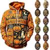 Men's Casual Hooded Long Sleeve Top with Halloween Print