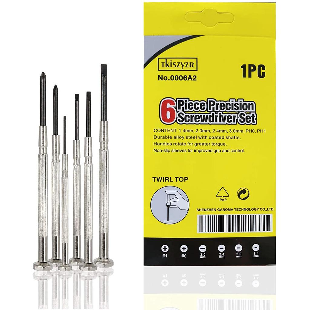 Precision Screwdriver Flathead and Phillips for Watch and Jewelry with Storage Case 6-Piece Set, Small, Head, Eyeglasses, Repair, Repair,
