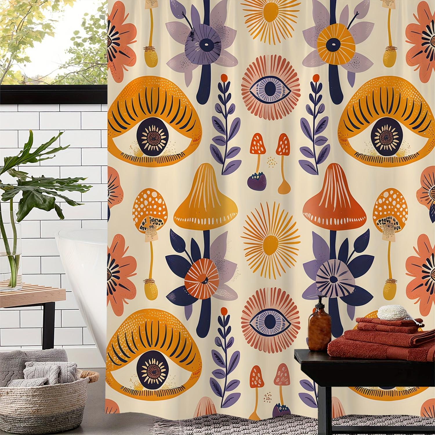 

One Piece Retro Mushroom Floral Print Shower Curtain, Window Curtain With 12 Hooks W60H190(CM)-1 Pcs