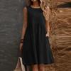 Women's Sleeveless Casual Sundress Cotton Linen A Line Dress with Pockets Summer Relaxed Fit Crew Neck Dress