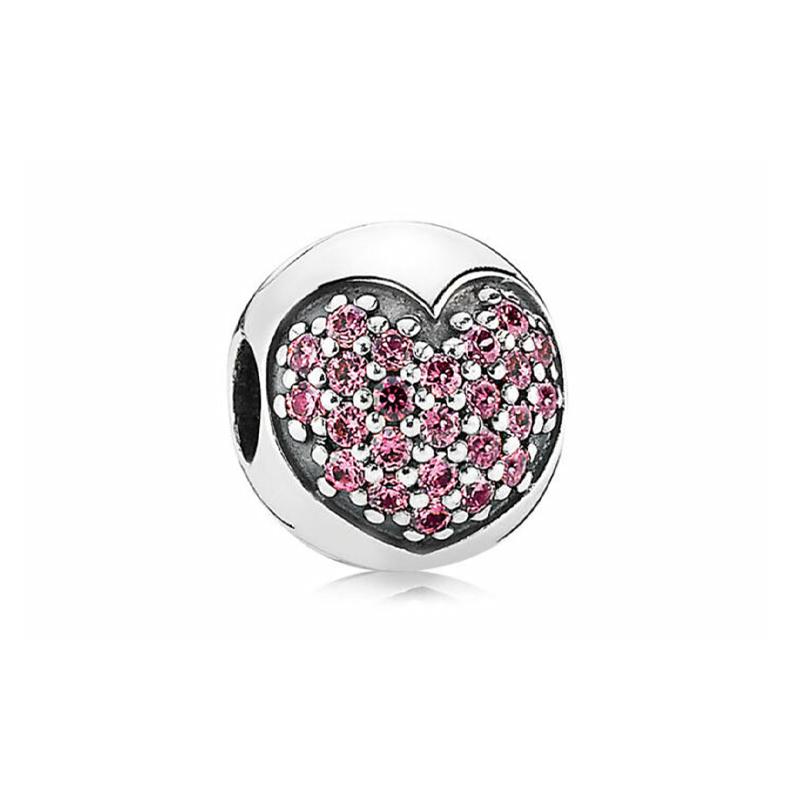 Pandora Pink heart pavé silver fastening buckle 791053CZS