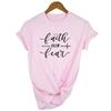 Faith Over Fear Shirt Christian Tee For Women Religion Jesus Woman Clothes Tshirts Vertical Love