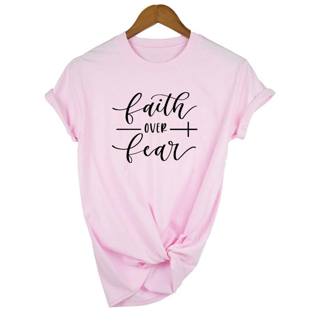 Faith Over Fear Shirt Christian Tee For Women Religion Jesus Woman Clothes Tshirts Vertical Love