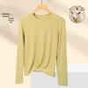 Women's Slimming Semi-High Neck Wool Base Layer T-Shirt - Long Sleeve, Spliced, Versatile Design for Autumn/Winter.