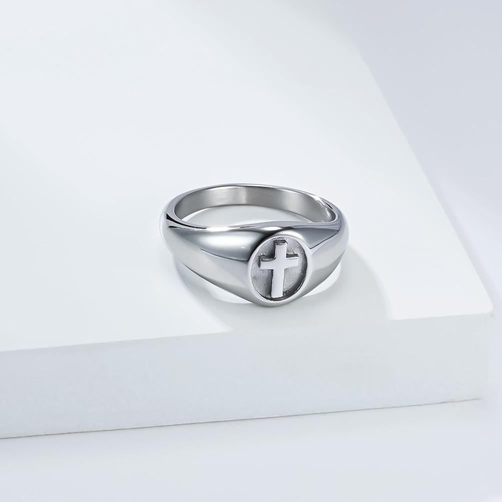 11mm Stainless Steel Gloosy Cross Ring for Men Fashion Jewelry