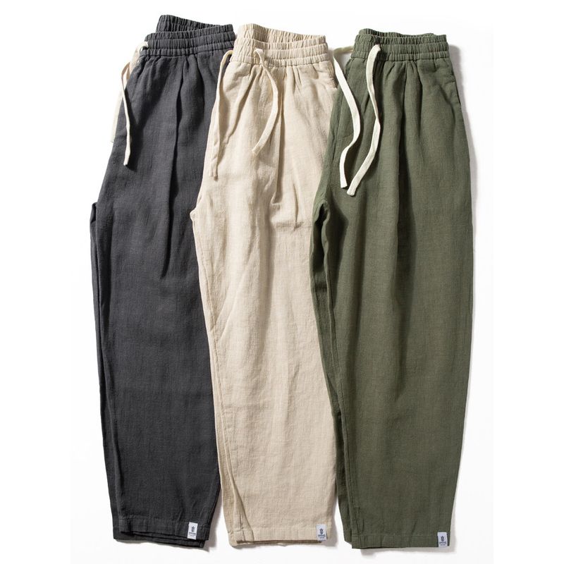 Cotton Linen Pants Men Summer Thin Breathable and Loose Straight-leg Casual Pants Men Plaid Chinese Style Draped Pants