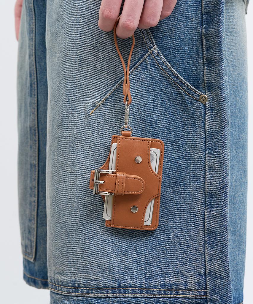 Noise Buckle Stud Card Wallet - Brown