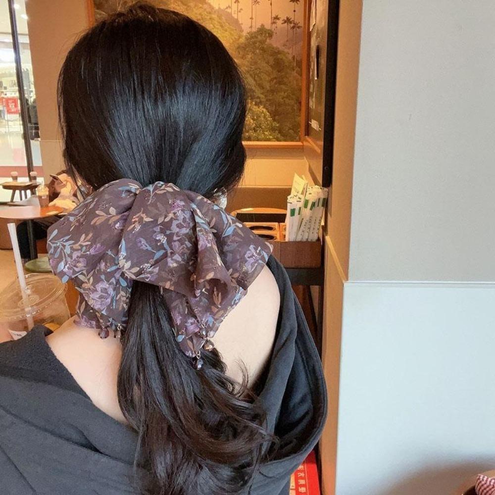 French Style Chiffon Hair Claw Sweet Women Hair Grab Clip Crystal Bow Shark Clip  Hair Accessory