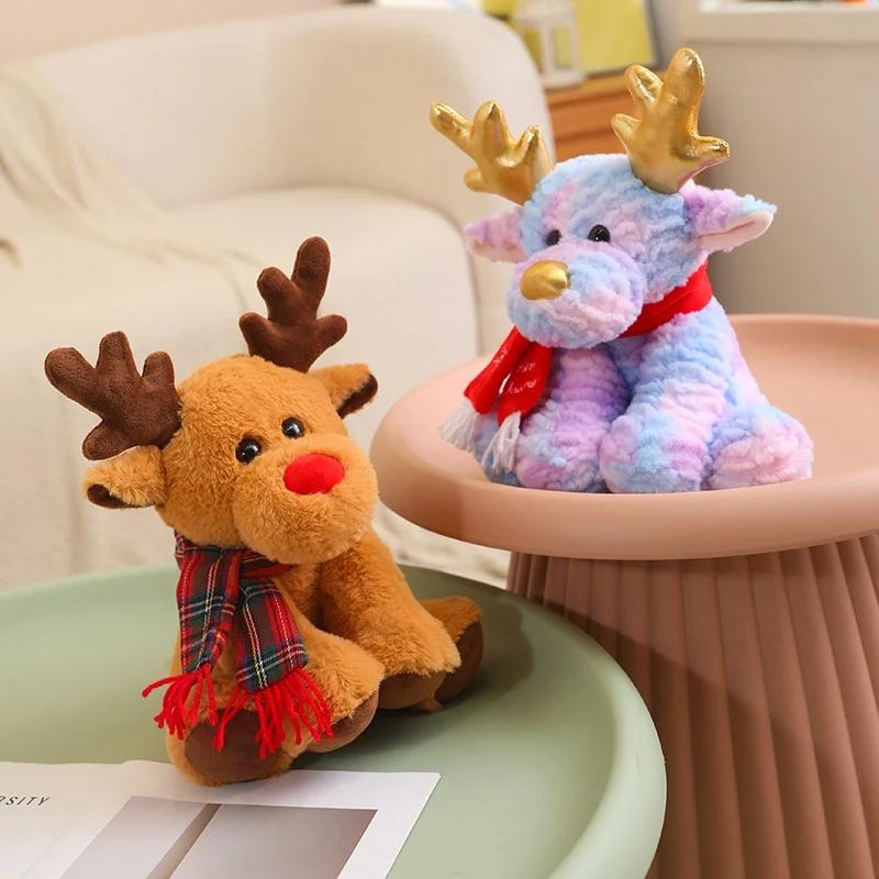 Lovely Cartoon Christmas Scarf Deer Soft Stuffed Simulation Elk Doll Plush Toy Decoration Girl Boy Birthday Christmas Best Gift
