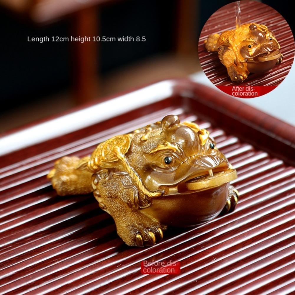 Resin Color Changing Tea Pet Gold Raise Golden Toad Cute Lucky Water Tea Pet  Tea Table Decoration