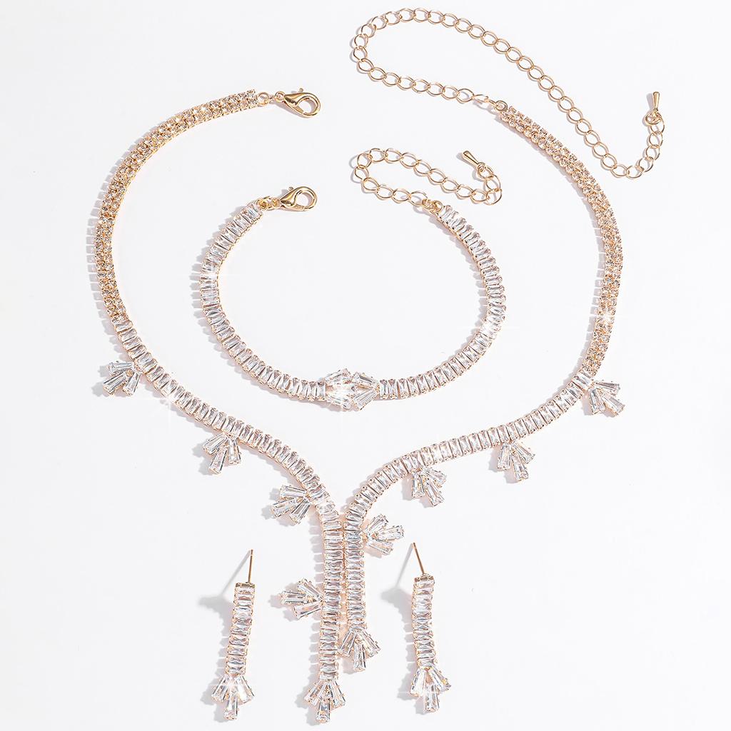 4PC Women's Fashion Geometric Necklace Earrings Bracelet Zircon Set Suitable for Wedding, Party, Festival Gifts-8507
