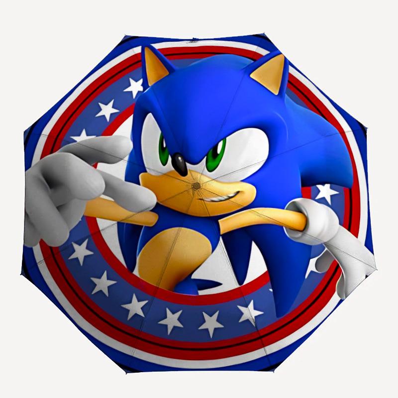 

1pc Sonic the Hedgehog Automatic Folding Umbrella, Portable Collapsible Design, 8-Rib Iron Frame, , All-Season Casual Outdoor Accessory for Christmas