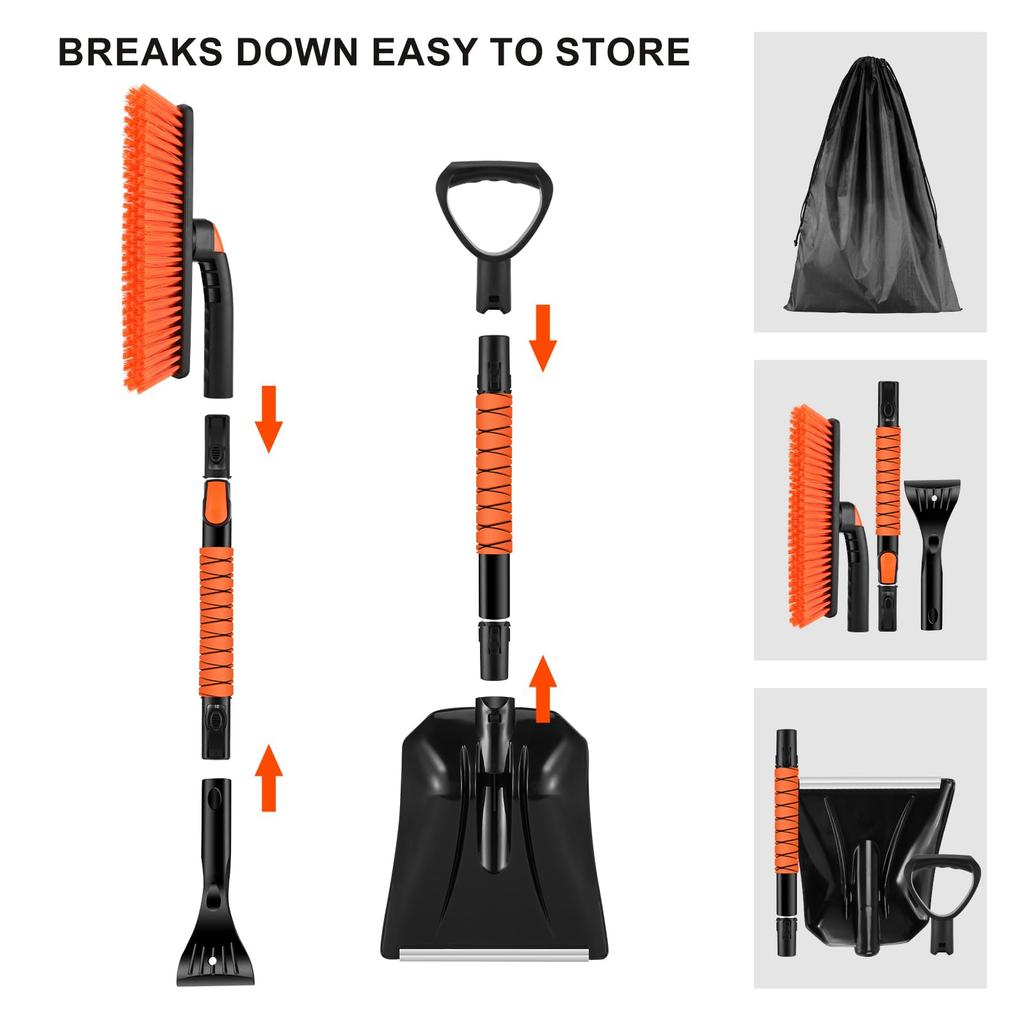 Odoland Telescopic Snow Shovel Snow Rotating Snow and Defrost Made of Lightweight Aluminum Alloy and Assembly Includes a Car Snow Snow and Car Shovel