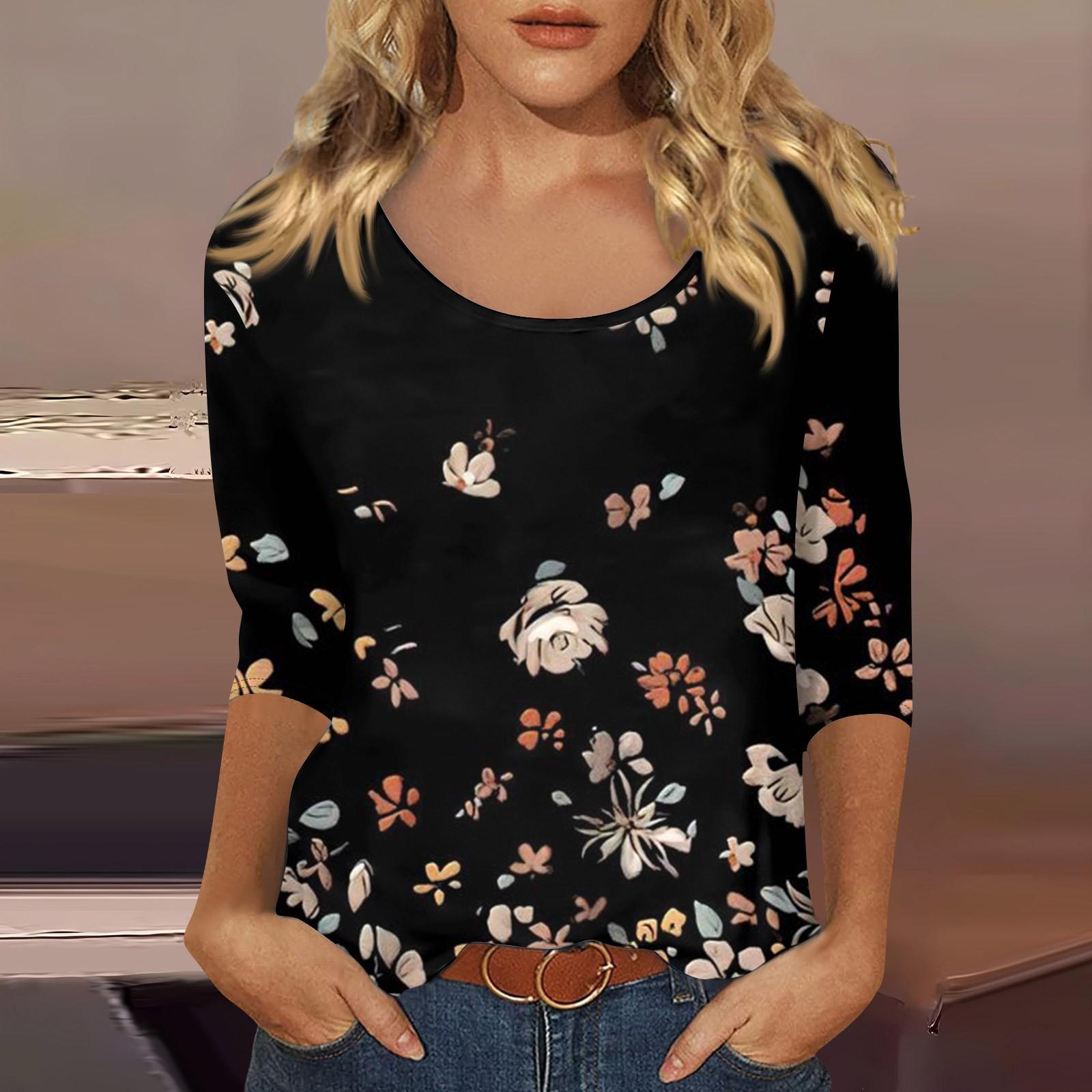 

Женский повседневный топ с U-образным вырезом и рукавами 3/4 M хаки