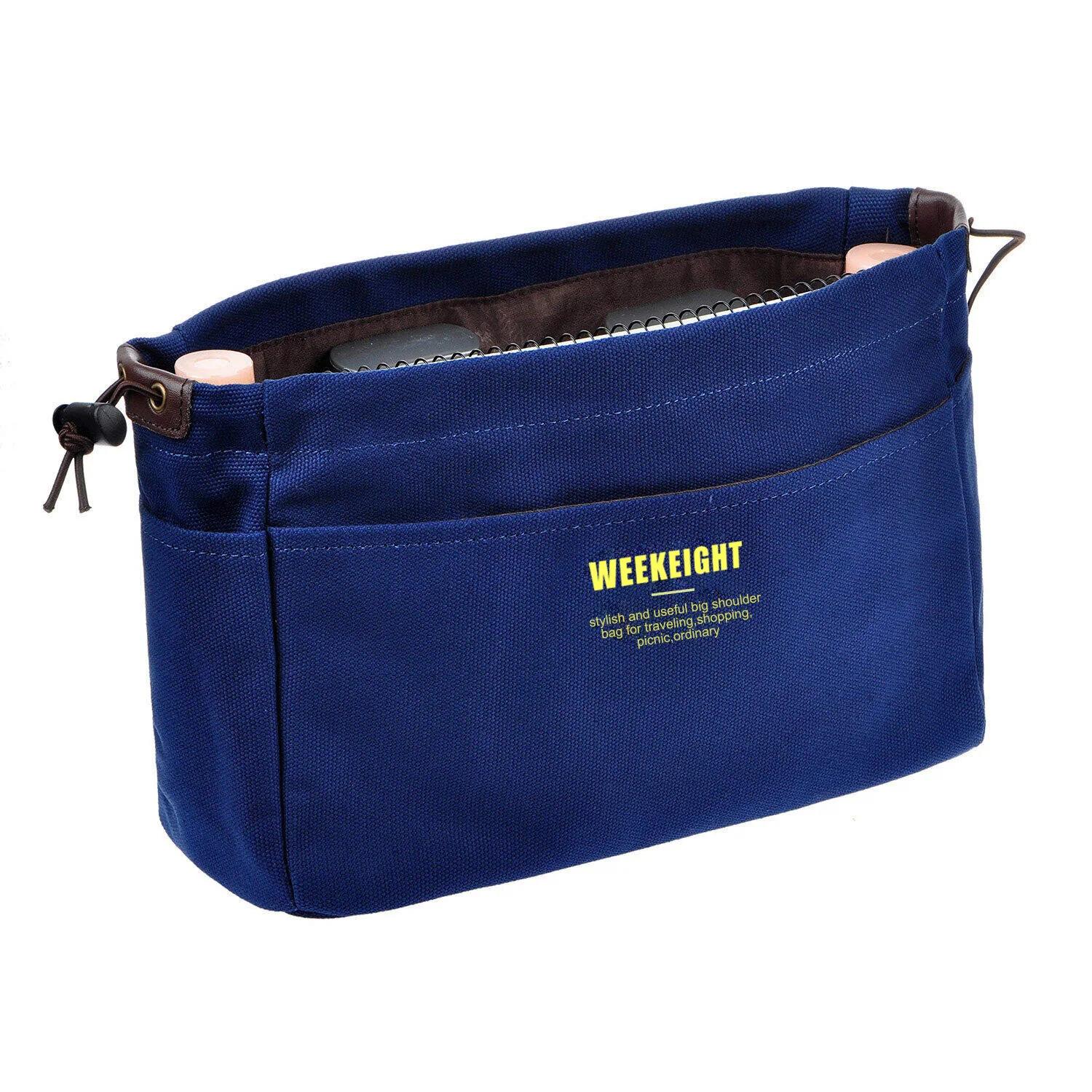 

Canvas Handbag Organizers Sturdy Purse Insert Organizer Bag in Bag with Zipper (2 Size) Small синий