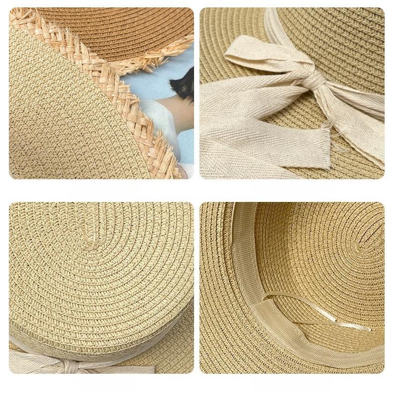 Summer Eaves Anti-UV Shade Flat Top Straw Bow Fringed Hat Female