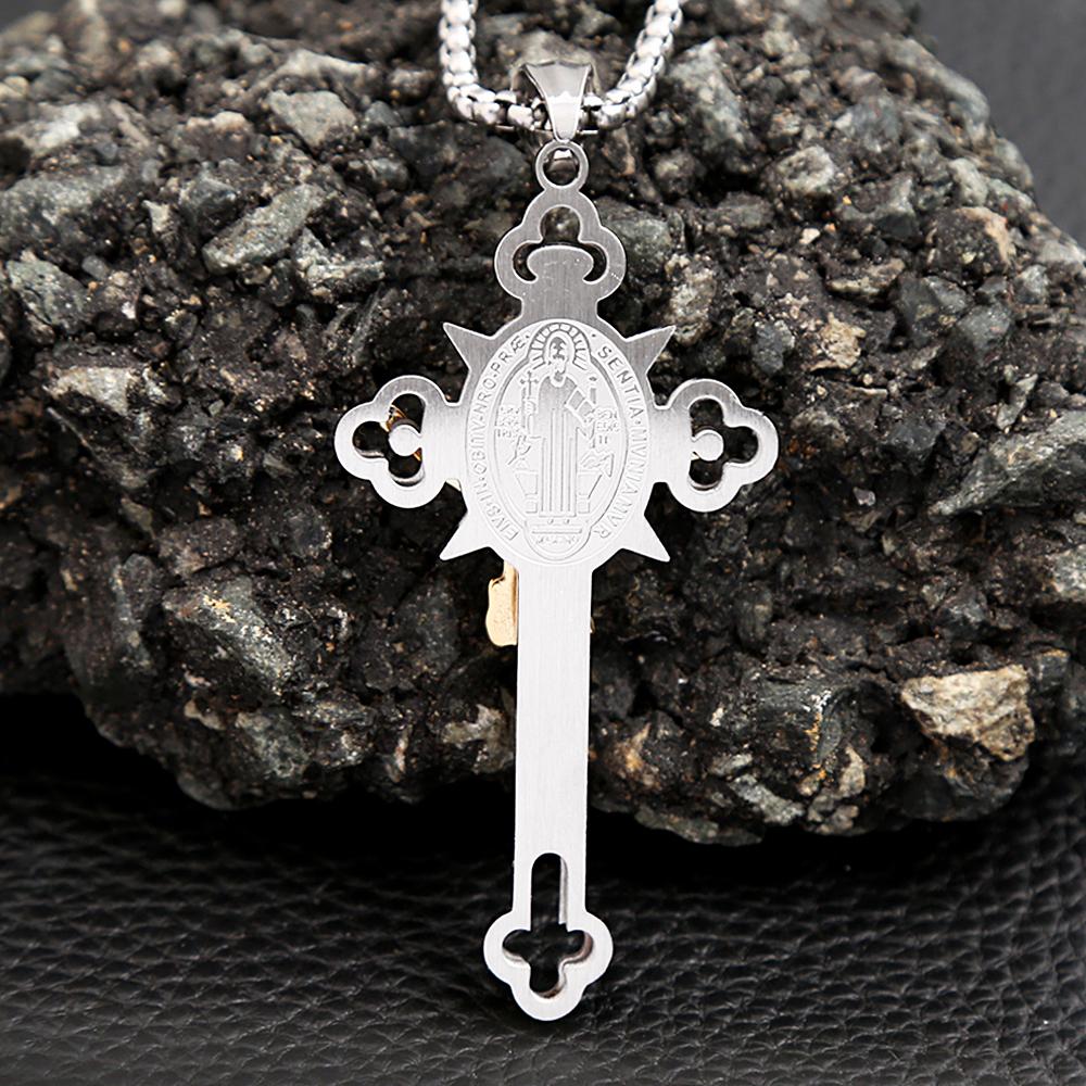 Vintage Christian Jesus Cross Pendant Necklace Men's Religious Jesus Necklaces Prayer Baptism Jewelry