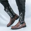Men’s Pointed Toe Embroidered Western Cowboy Boots Casual Retro Dress Leather Men’s  Mid-calf Boots Plus Size