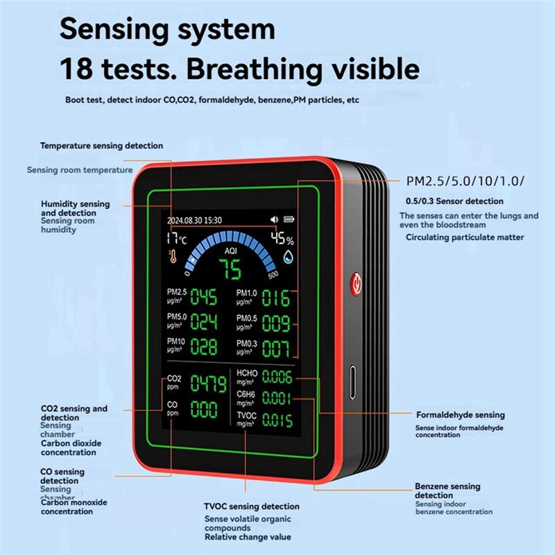 

A60Z Top 18-In-1 Air Quality Monitor Air Quality Tester Pm2.5 Data Storage Download Air Quality Carbon Dioxide Detector чорний