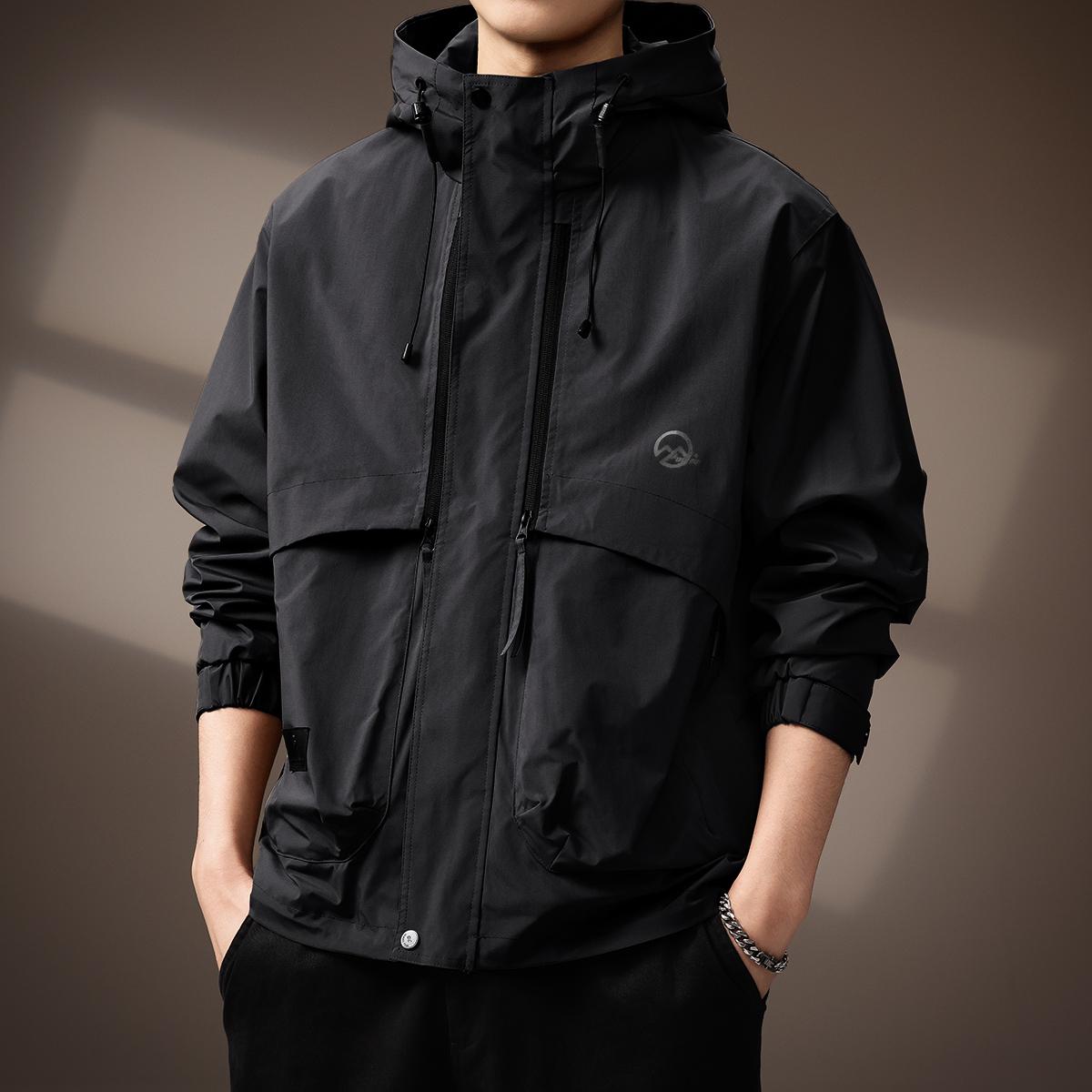 

Premium Men s Hooded Windbreaker - Spring/Autumn Trendy, Windproof, Loose-Fit Workwear Jacket M for 50-60 kg