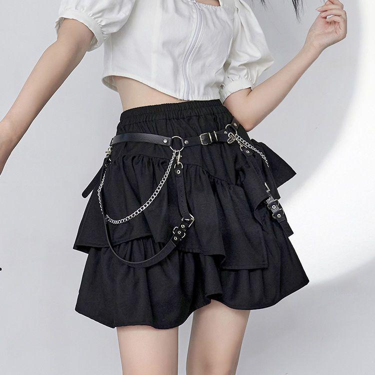 

Harajuku Women s Black Fluffy High-Waisted Layered A-line Mini Skirt M [52.5kg-62.5kg]