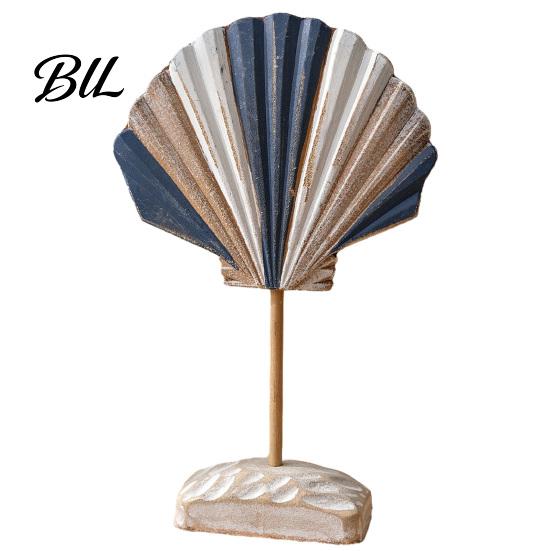 Three-dimensional Shell Art Summer Wooden Ornament with Base Handmade Coastal Seashell Shape Retro Texture Decoration Figurine Beach Ocean Tabletop синий