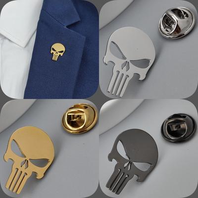 Punisher Skull Gold-plated Badge, Suit Lapel Pin Stainless Steel Black, Anti-exposure Buttons for Women, Brooch for Men