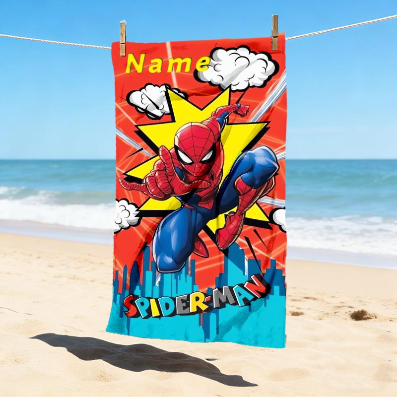Custom Name Spider-Man Team-Up Stylish Digital Printing Beach Towel Quick‑Drying Absorbent Blanket for Beach Pool Gym Travel