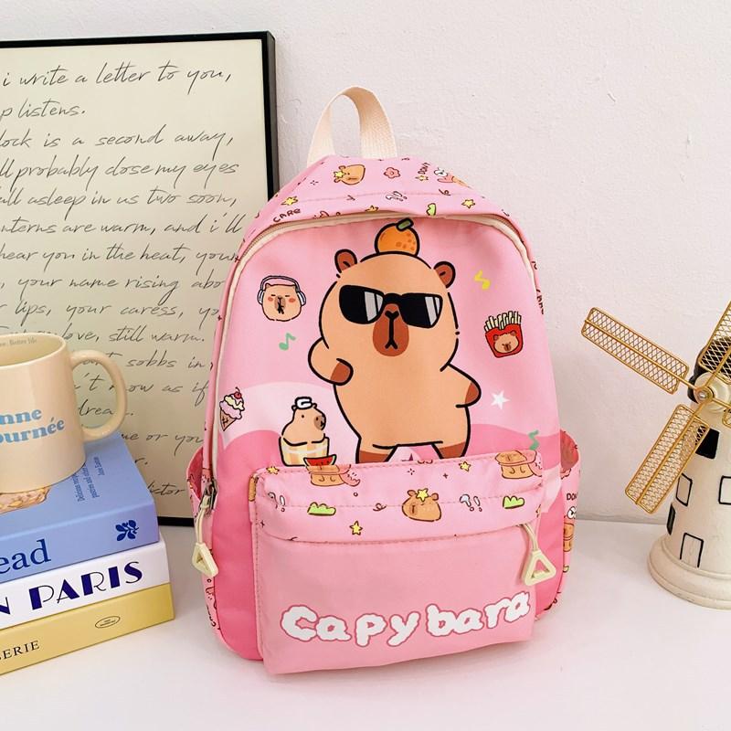 

School bag kapibara school bag boys and girls cute cartoon trend backpack casual school bag рожевий
