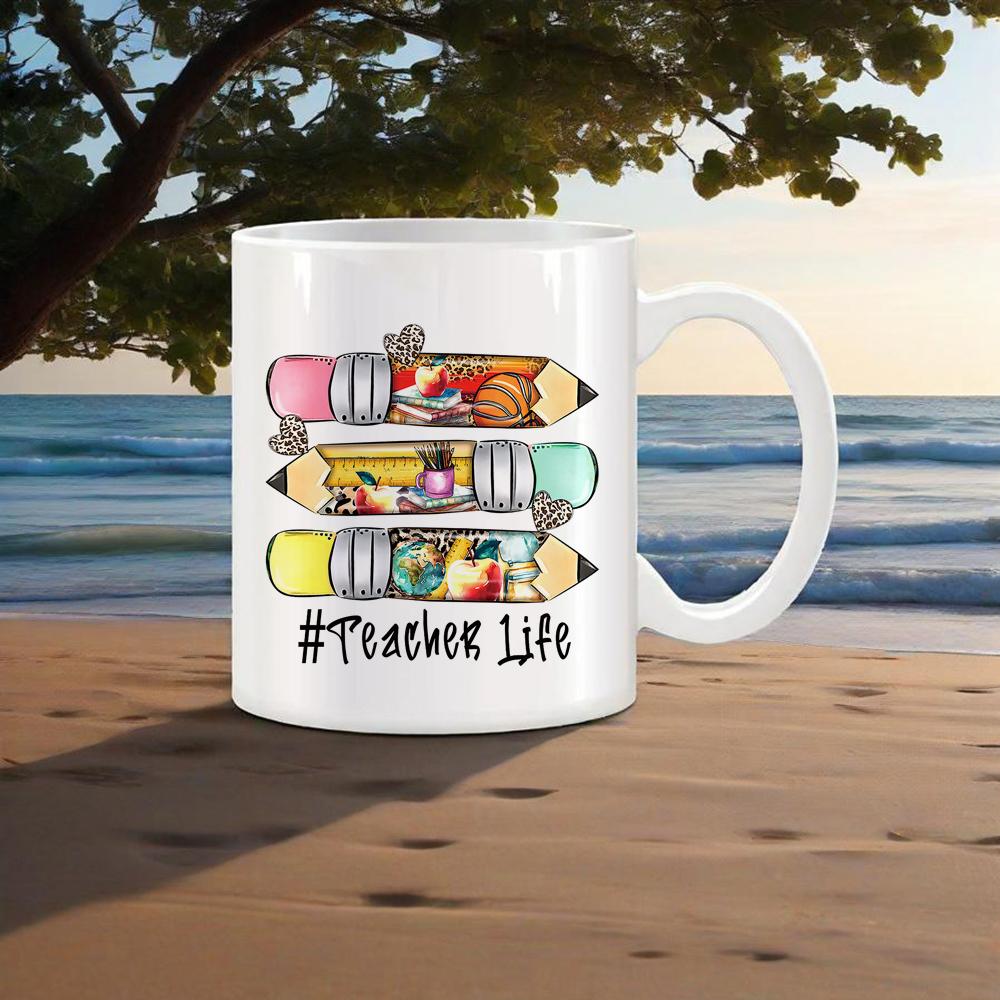 Light Blue Mug for Teachers' Day Lovely Water Mug for Educators Apply Shape Coffee Cup Rainbow Drinkware Back School Use Cups