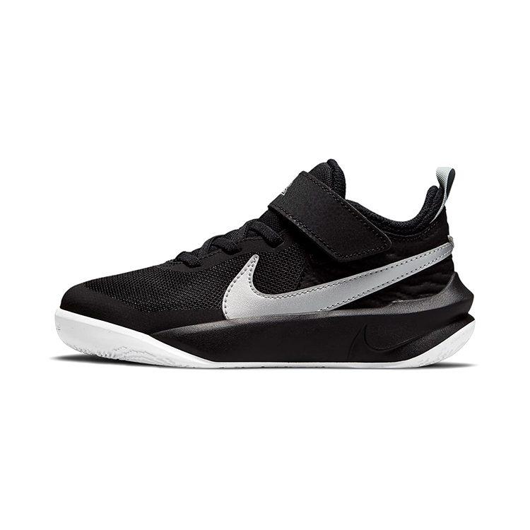 Nike Team Hustle D 10 Slip Resistant Cushioning Abrasion Resistant Low Top Children's Basketball Shoes Black White CW6736-004