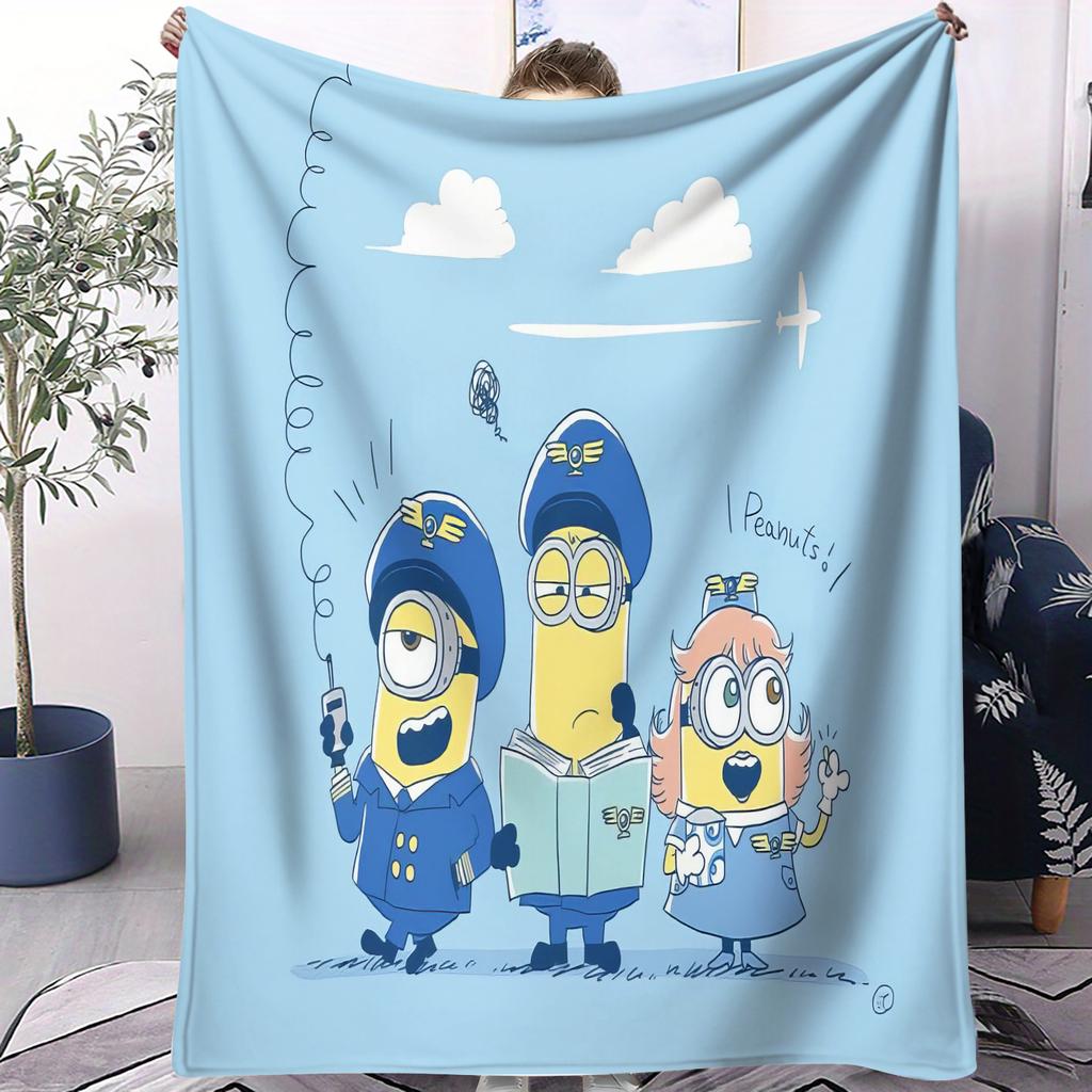AgnesMinion BFF Hug Cute Cartoon Print Flannel Blanket for Adult Quality Soft Warm Universal Blanket for Travel Picnic Home