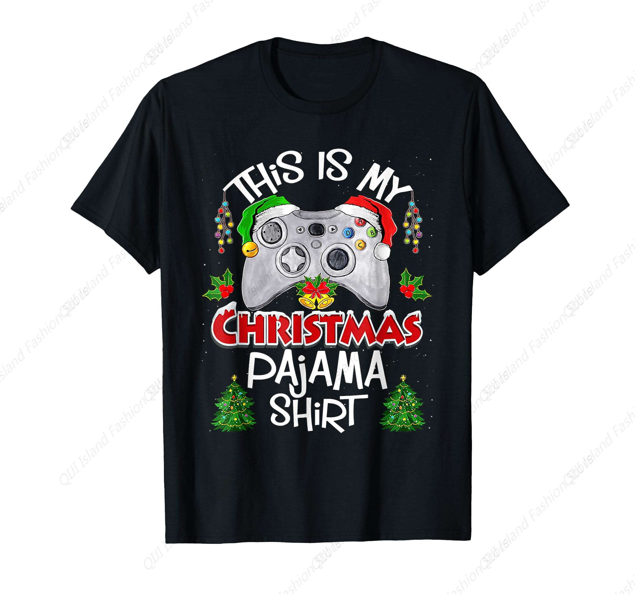This is My Christmas Pajama Santa Hat Gamer Video Games TShirt S