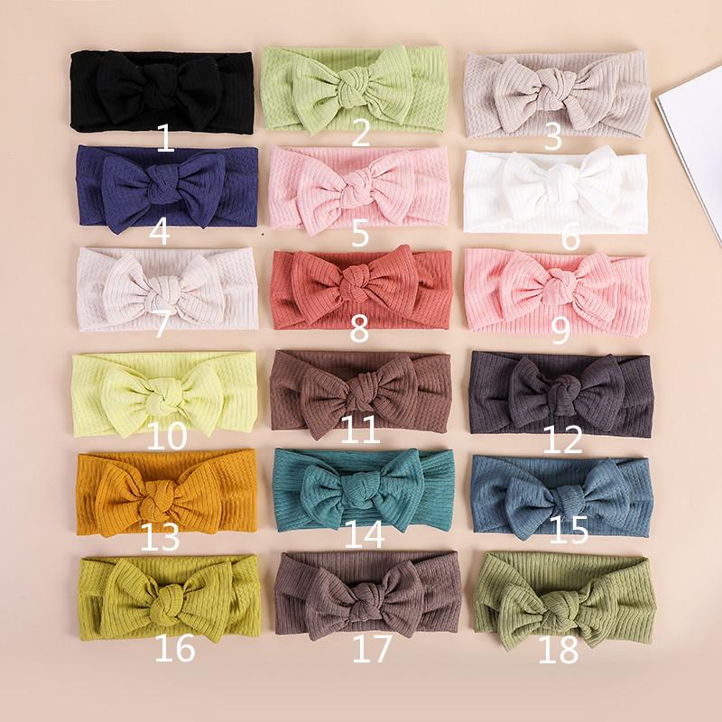2022 Organic Cotton Baby Bow Knot Knitted Ribbed Infant Newborn Headbands for Babies 18 Colors Baby Accessories