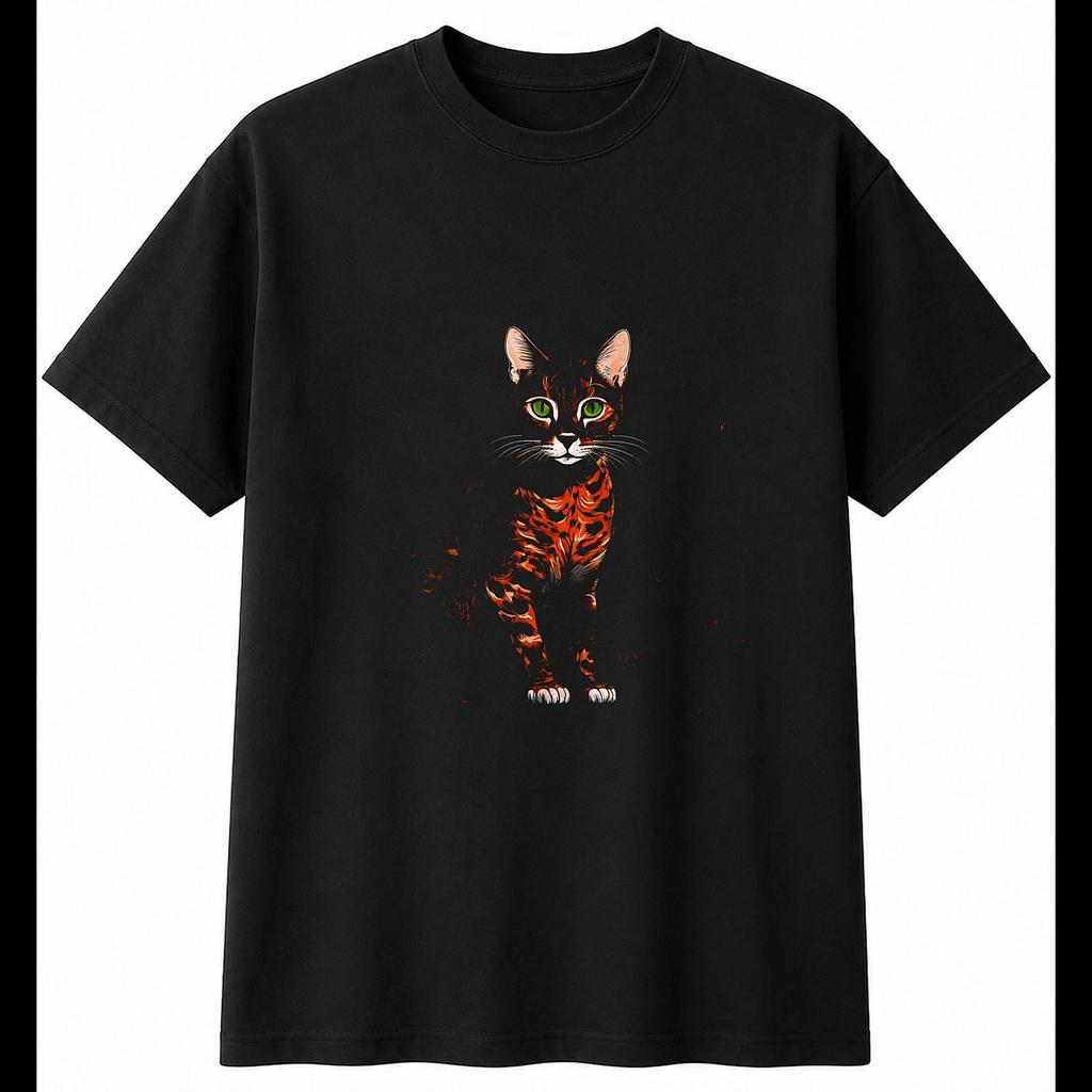 Graphic Ocicat in Nature Mens T-Shirt Cat Lover Black 100% Cotton Kitten Printed