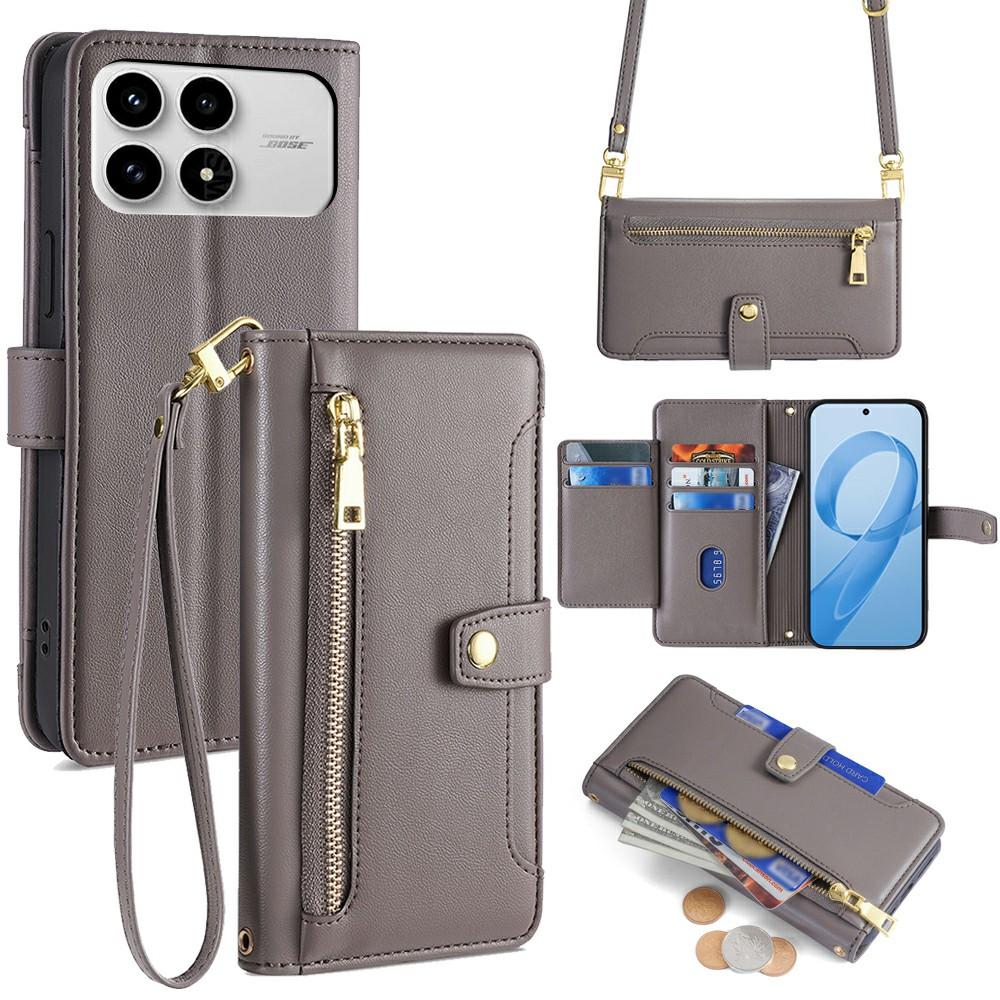 Dla Xiaomi Poco F8 Pro/Redmi K90 5G Skórzane Etui Portfel z Kieszonką na Zamek Błyskawiczny Pokrowiec na Telefon z 2 Paskami