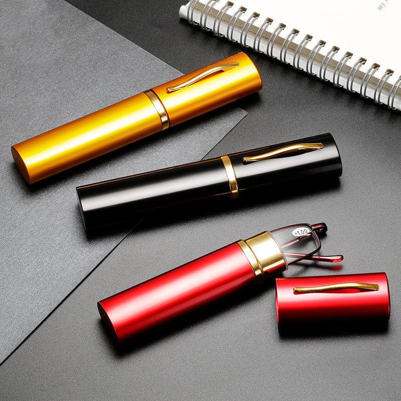 Elegante draagbare mini leesbril metalen montuur pennendoos ultradunne mannen vrouwen leesbril presbyopie bril met doos