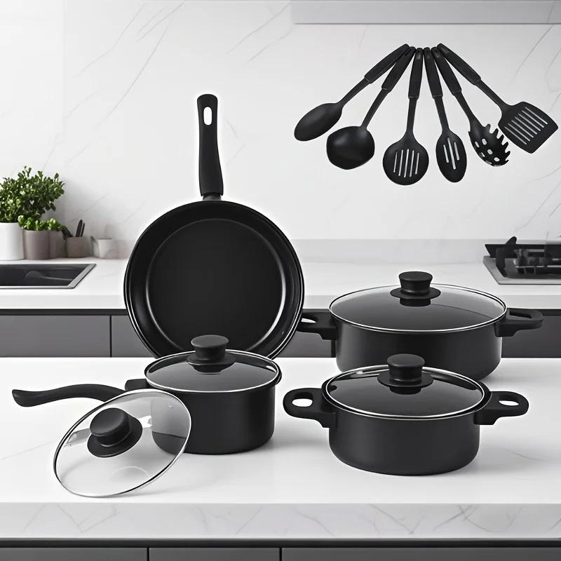 13pcs Nonstick Cookware Set with Frying Pan+Saucepan+Casserole - Induction & Gas Safe Colorful Kitchen Pots for Home Cooking