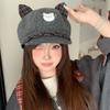 Three-dimensional Cat Ears Octagonal Hat Children Autumn and Winter Show Their Faces Small and Warm Duck Tongue Beret Cartoon Painter Hat