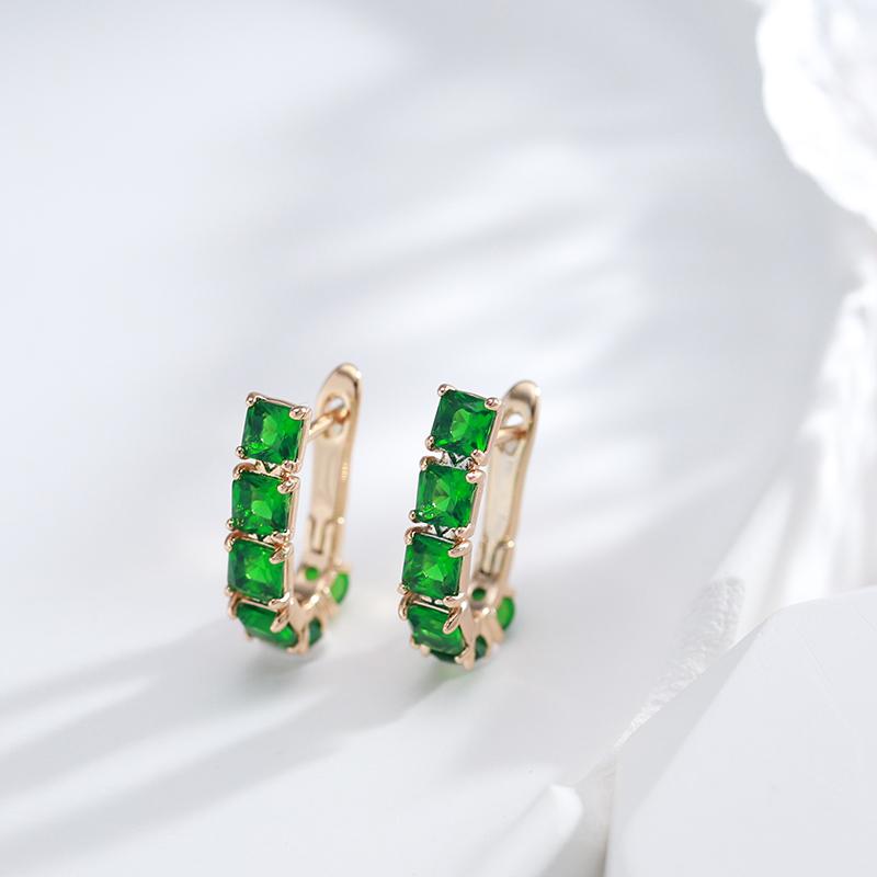 New Emerald Square Cut Zircon Drop Earrings For Women Luxury Natural Zircon With  Rose Gold Earrings Wedding Jewelry