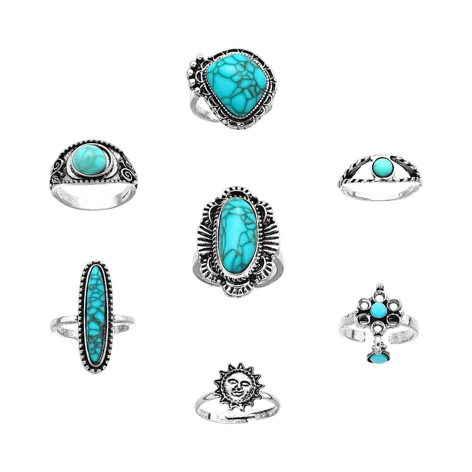 

Fashion Women s 7 Piece Ring Set - Ladies Ring Metal Ring Glossy Ring Metal Ring Holiday Gift One Size срібний