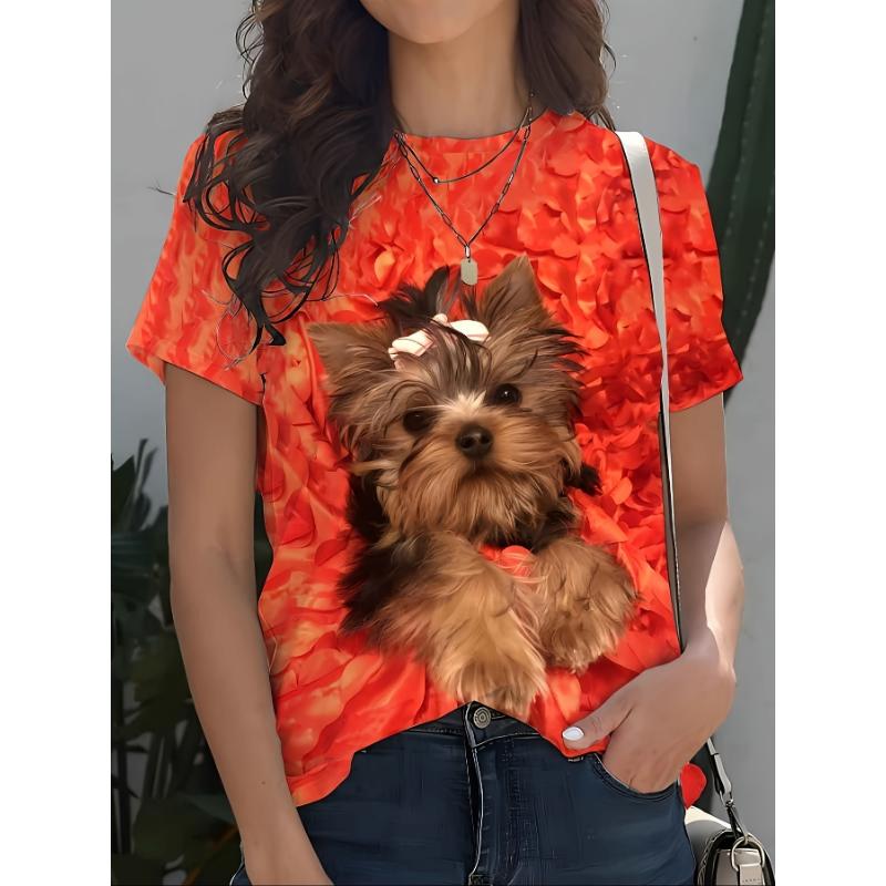Fashion Women's Crew Neck Short Sleeve 3D Animal Color Printing Animal Short Sleeve Crew Neck T-Shirt
